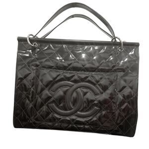 1996 Vintage Chanel Quilted Patent Leather Shopping Tote